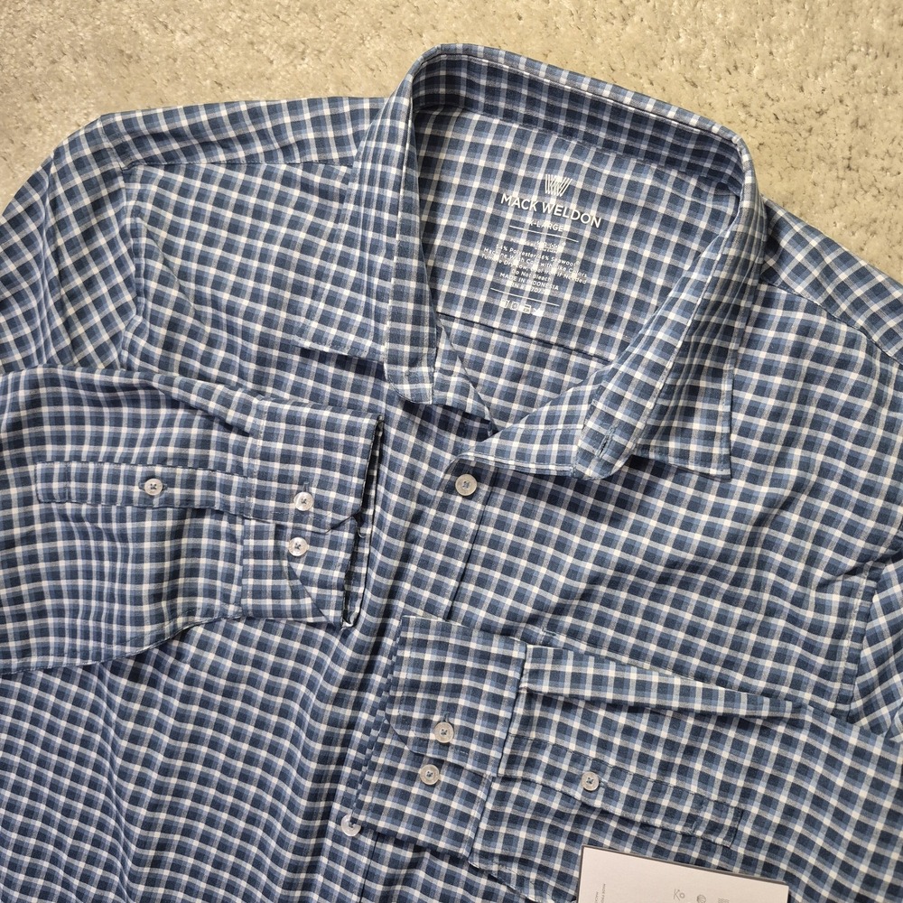 Mack Weldon Airflex Shirt XL Blue Gingham Check Performance Sustainable New